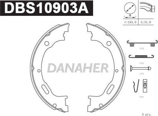 Danaher DBS10903A - Комплект гальм, барабанний механізм autocars.com.ua