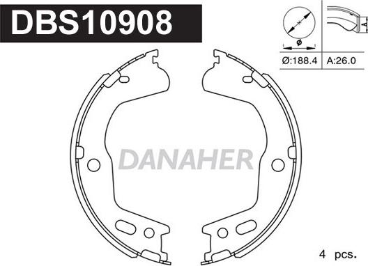 Danaher DBS10908 - Комплект гальм, ручник, парковка autocars.com.ua