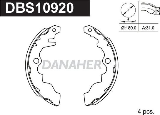 Danaher DBS10920 - Комплект гальм, барабанний механізм autocars.com.ua