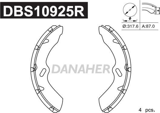 Danaher DBS10925R - Комплект тормозных колодок, барабанные autodnr.net