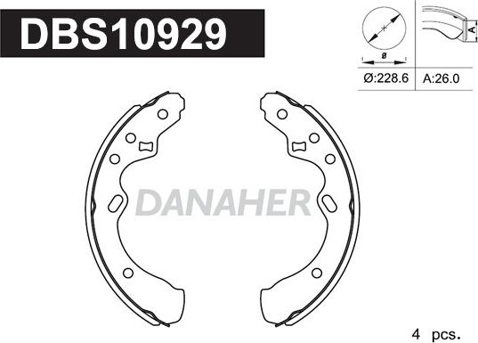 Danaher DBS10929 - Комплект гальм, барабанний механізм autocars.com.ua