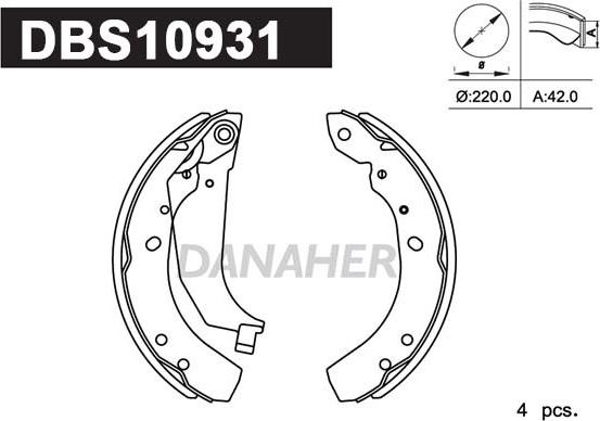 Danaher DBS10931 - Комплект гальм, барабанний механізм autocars.com.ua