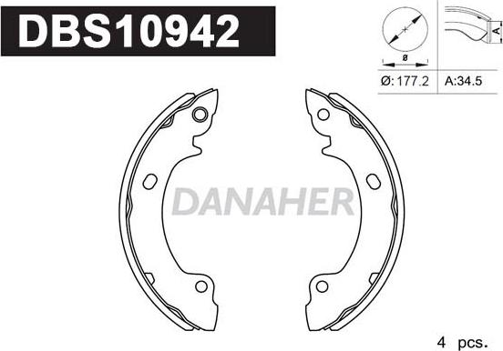Danaher DBS10942 - Комплект гальм, барабанний механізм autocars.com.ua