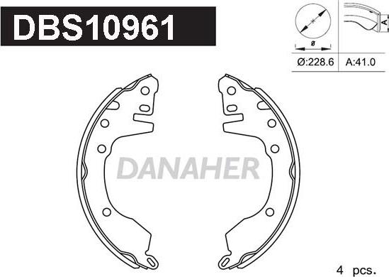 Danaher DBS10961 - Комплект гальм, барабанний механізм autocars.com.ua
