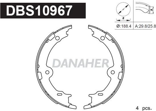 Danaher DBS10967 - Комплект гальм, ручник, парковка autocars.com.ua