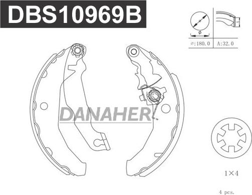 Danaher DBS10969B - Комплект гальм, барабанний механізм autocars.com.ua