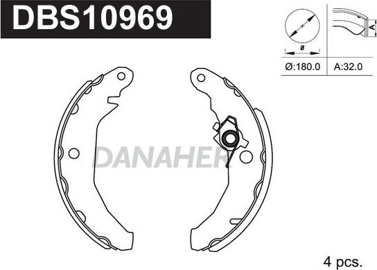 Danaher DBS10969 - Комплект гальм, барабанний механізм autocars.com.ua