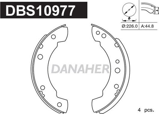 Danaher DBS10977 - Комплект гальм, барабанний механізм autocars.com.ua