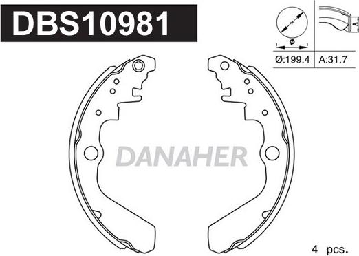 Danaher DBS10981 - Комплект гальм, барабанний механізм autocars.com.ua