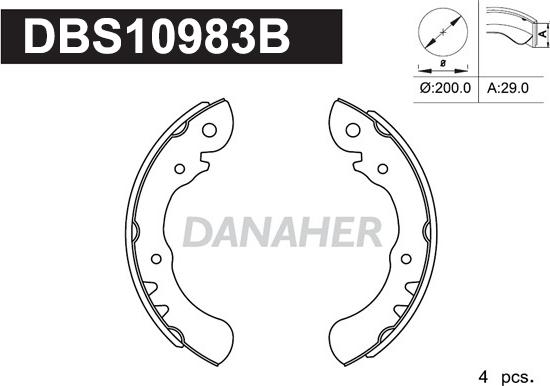 Danaher DBS10983B - Комплект гальм, барабанний механізм autocars.com.ua