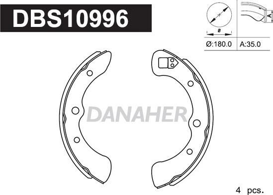 Danaher DBS10996 - Комплект гальм, барабанний механізм autocars.com.ua
