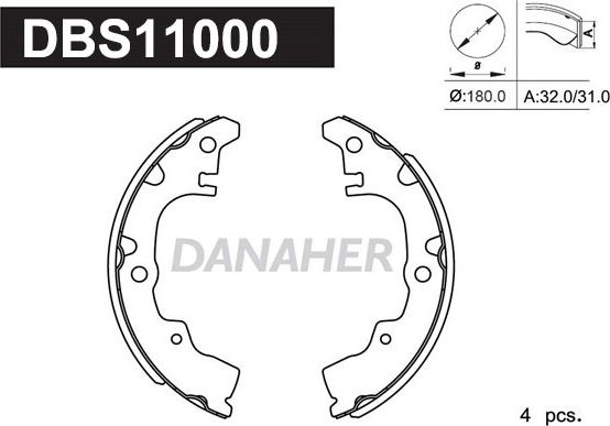 Danaher DBS11000 - Комплект тормозных колодок, барабанные autodnr.net