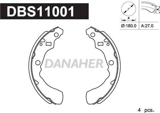 Danaher DBS11001 - Комплект гальм, барабанний механізм autocars.com.ua