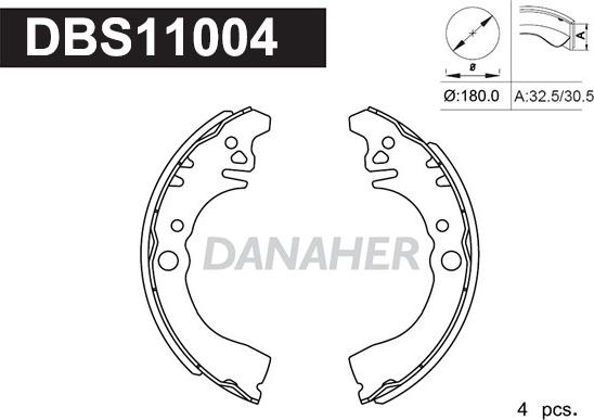 Danaher DBS11004 - Комплект гальм, барабанний механізм autocars.com.ua