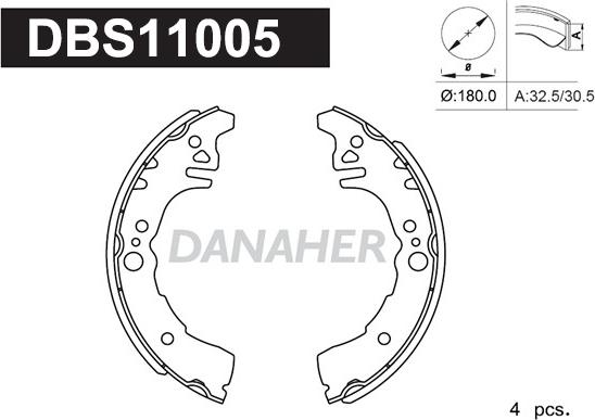 Danaher DBS11005 - Комплект гальм, барабанний механізм autocars.com.ua