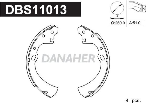 Danaher DBS11013 - Комплект гальм, барабанний механізм autocars.com.ua
