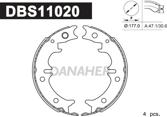 Danaher DBS11020 - Комплект гальм, ручник, парковка autocars.com.ua