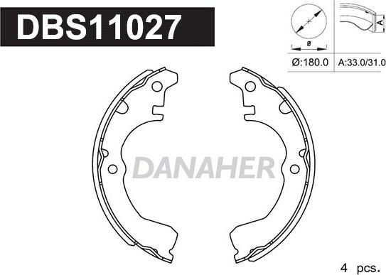 Danaher DBS11027 - Комплект гальм, барабанний механізм autocars.com.ua