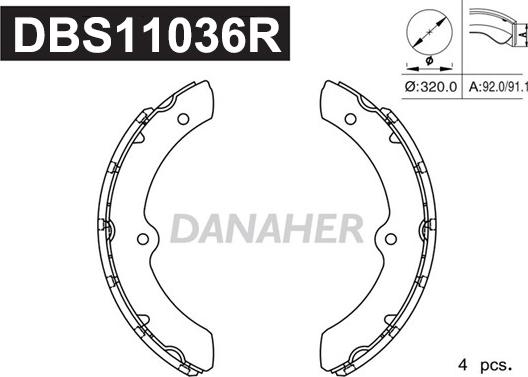 Danaher DBS11036R - Комплект гальм, барабанний механізм autocars.com.ua