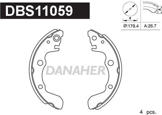 Danaher DBS11059 - Комплект гальм, барабанний механізм autocars.com.ua