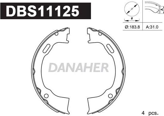 Danaher DBS11125 - Комплект гальм, ручник, парковка autocars.com.ua