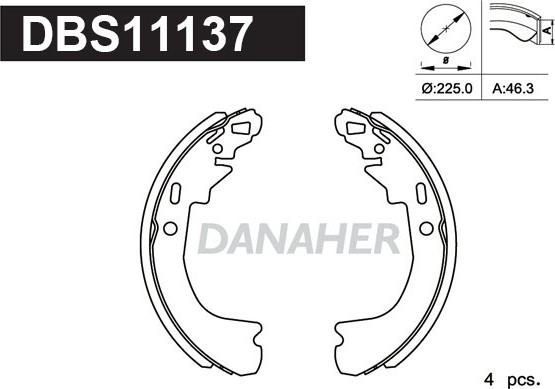 Danaher DBS11137 - Комплект гальм, барабанний механізм autocars.com.ua