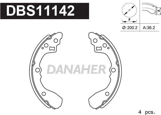 Danaher DBS11142 - Комплект гальм, барабанний механізм autocars.com.ua