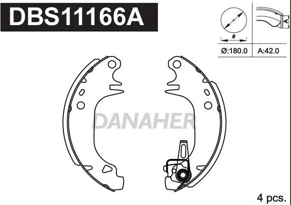 Danaher DBS11166A - Комплект гальм, барабанний механізм autocars.com.ua