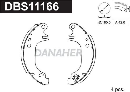 Danaher DBS11166 - Комплект гальм, барабанний механізм autocars.com.ua