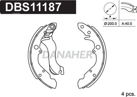 Danaher DBS11187 - Комплект гальм, барабанний механізм autocars.com.ua