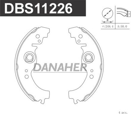 Danaher DBS11226 - Комплект гальм, барабанний механізм autocars.com.ua