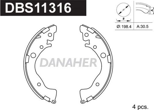 Danaher DBS11316 - Комплект гальм, барабанний механізм autocars.com.ua