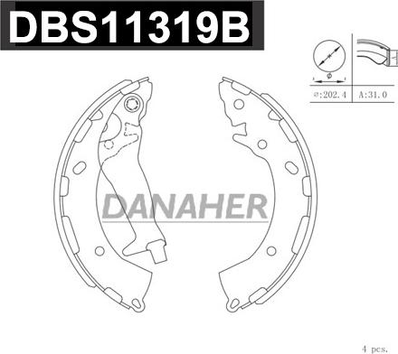 Danaher DBS11319B - Комплект гальм, барабанний механізм autocars.com.ua
