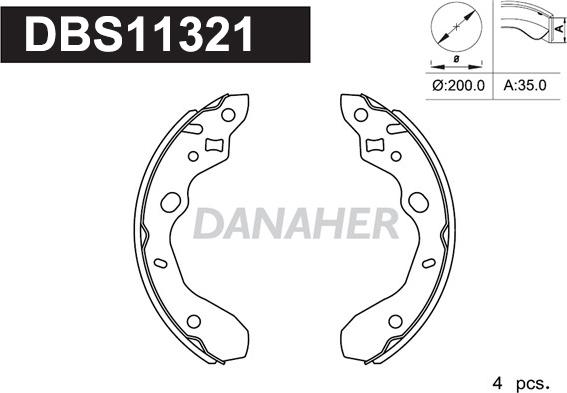 Danaher DBS11321 - Комплект гальм, барабанний механізм autocars.com.ua