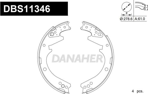 Danaher DBS11346 - Комплект гальм, барабанний механізм autocars.com.ua