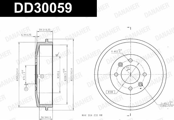 Danaher DD30059 - Гальмівний барабан autocars.com.ua