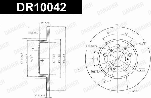 Danaher DR10042 - Гальмівний диск autocars.com.ua