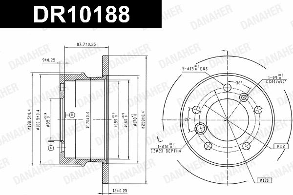 Danaher DR10188 - Гальмівний диск autocars.com.ua