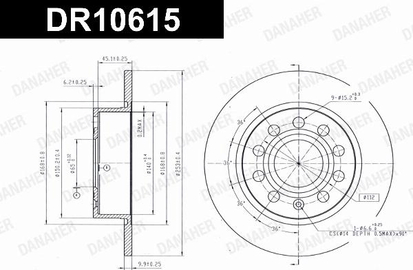 Danaher DR10615 - Гальмівний диск autocars.com.ua