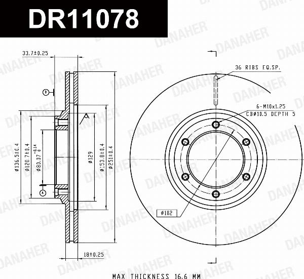 Danaher DR11078 - Гальмівний диск autocars.com.ua