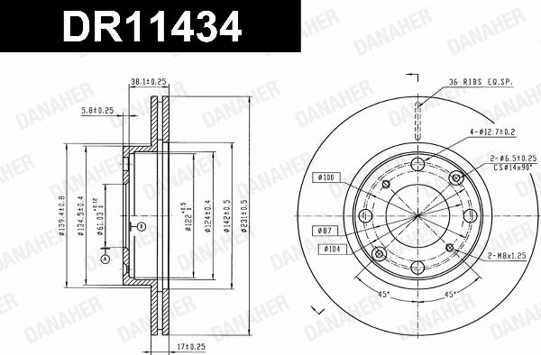 Danaher DR11434 - Гальмівний диск autocars.com.ua