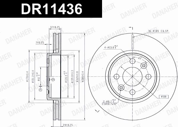 Danaher DR11436 - Гальмівний диск autocars.com.ua