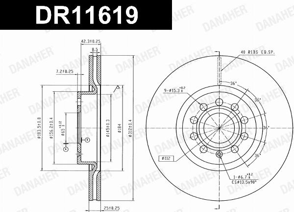 Danaher DR11619 - Гальмівний диск autocars.com.ua