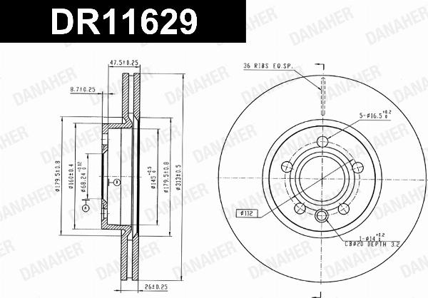 Danaher DR11629 - Гальмівний диск autocars.com.ua
