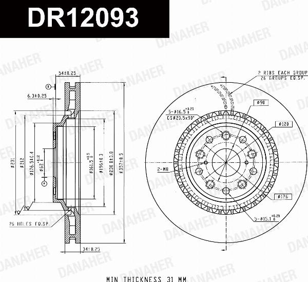 Danaher DR12093 - Гальмівний диск autocars.com.ua