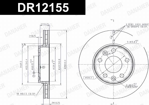 Danaher DR12155 - Гальмівний диск autocars.com.ua