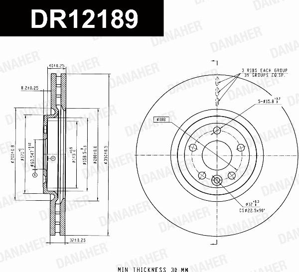 Danaher DR12189 - Гальмівний диск autocars.com.ua