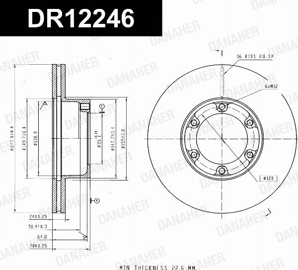 Danaher DR12246 - Гальмівний диск autocars.com.ua
