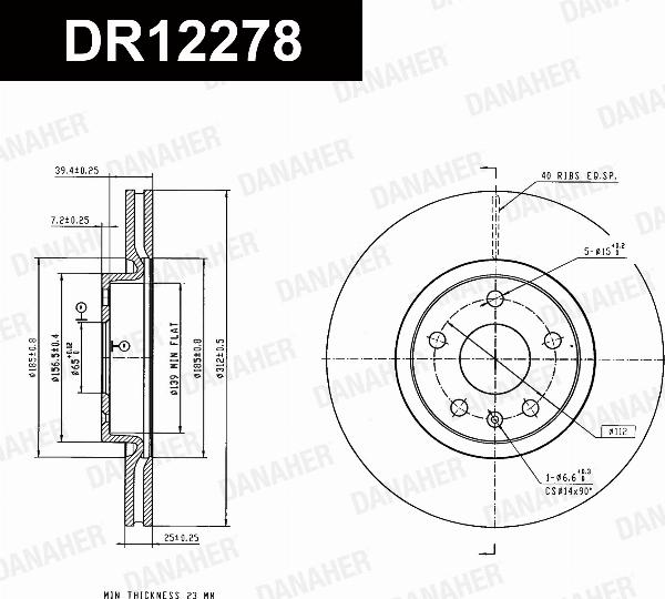 Danaher DR12278 - Гальмівний диск autocars.com.ua