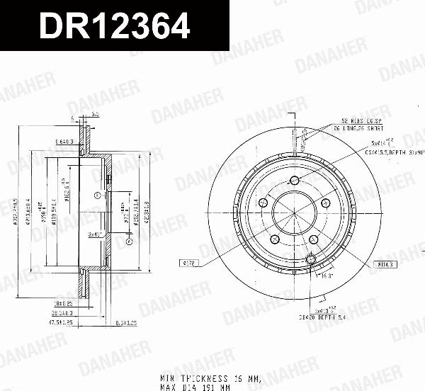 Danaher DR12364 - Гальмівний диск autocars.com.ua
